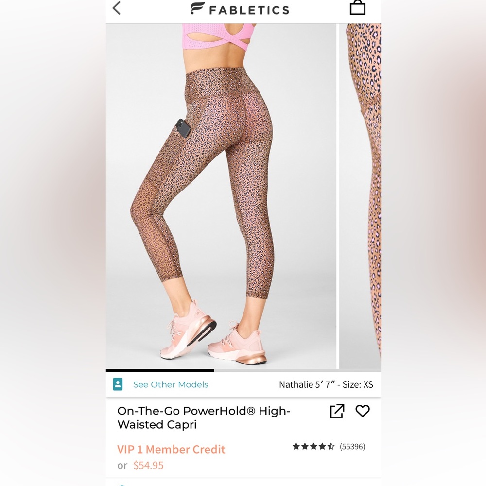 Fabletics XS Powerhold pink cheetah leggings with pockets